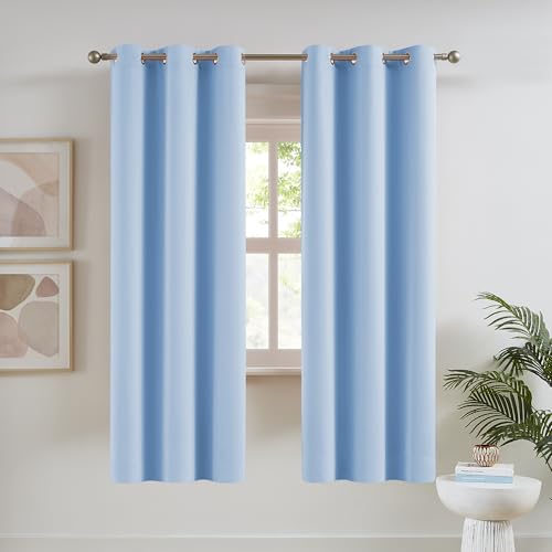 DUALIFE Cerulean Blackout Curtains for Living Room 72 Inch Length Solid Energy Efficient Room Darkening Bedroom Curtains Thermal Insulated Grommet Top 42x72 Inch Set of 2 Panels Sky Blue