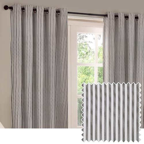Yard furn Hebden Eyelet Curtain Pair – Ultra Soft Cotton Lined Striped Curtains (Grey - 168x183cm)