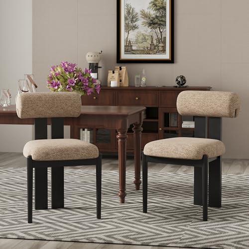 Dining Chairs Set of 2, Dining Room Chairs Upholstered Chenille Fabric, Wooden Kitchen Chairs with Padded Seat & Solid Wood Frame, Modern Accent Chairs for Living Room Bedroom Restaurant,Camel