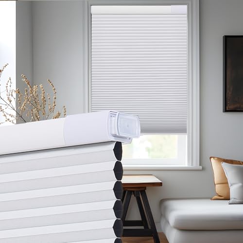 "Tonature No Drill No Tools Cellular Shades for Indoor Windows 38mm Honeycomb Blinds Cordless Free Stop Blinds for Windows White Blackout 33.5"" WX64 H"