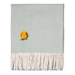 furn. Fruits Embroidered Throw – Lightweight Knitted Fringe Tasselled Blanket (Zesty Orange – 130x180cm)