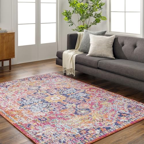 Livabliss Lou Asmara Vintage Carpet 200x275 cm – Traditional Multicolour Boho Style for Living Room, Dining & Kitchen, Easy Care Floor Covering, Orange Navy Teal Burgundy