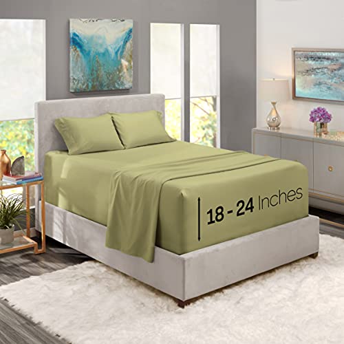Nestl Extra Deep Pocket Sheets - Fits Mattress 18-24 Inches Deep, Extra Deep Pocket King Size Sheets Sets, 4 Piece King Size Sheets, King Sheets Deep Pocket, Sage Olive Green Sheets