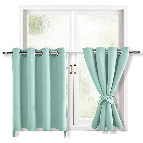 Hiasan RV Blackout Curtains for Bedroom, 52 x 30 Inches Long - Thermal Insulated & Energy Saving Window Curtains for Living Room, 2 Drape Panels Sewn with Tiebacks, Aqua