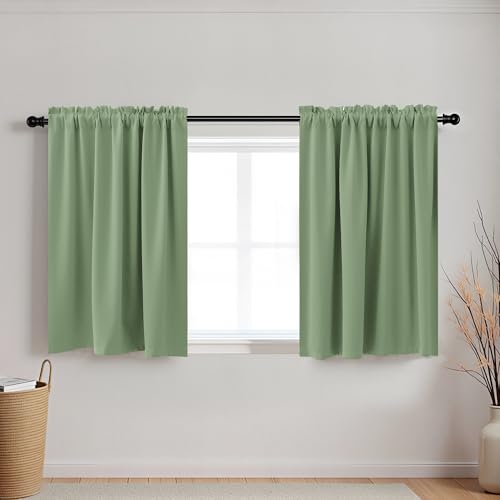 KOUFALL Kitchen Curtains 18 x 30 Inch Length,Not See Through Blackout Window Curtain Panels for Bathroom,Sage Green