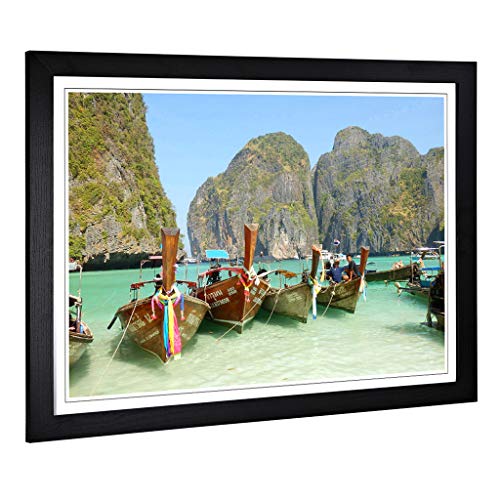 Big Box Art Framed Print of Longboats Boats Tropical Island Design - Wall Art Picture - Home Decor for Kitchen, Living Room, Bedroom, Hallway, Black, A2 / 24.5x18 Inch / 62x45cm