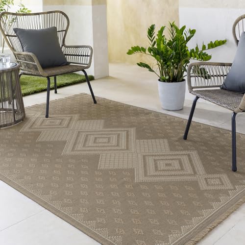 Livabliss Oranos Badia Machine Washable Jute Geometric Design – Living Room 198x275 cm, Dining, Kitchen, Outdoor, Hallway Use, Traditional Boho Style, Tan Beige Cream