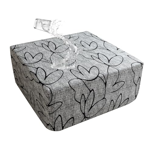 EVOLLER Stretch Square Ottoman Cover 50x50x18 inches Waterproof Floral Foot Stool Ottoman Slipcover for Living Room Washable Removable