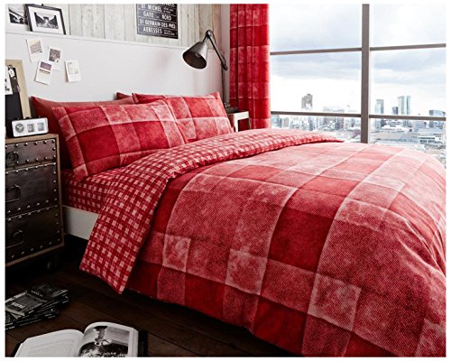 Gaveno Cavailia Denim Check Luxurious Bed Set with Duvet Cover and Pillow Cases, Polyester-Cotton, King - Red