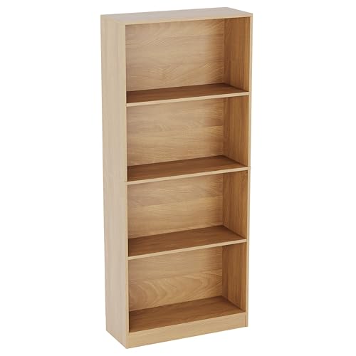 Vida Designs Cambridge 4 Tier Large Bookcase, Oak Wooden Shelving Display Storage Unit Office Living Room Furniture
