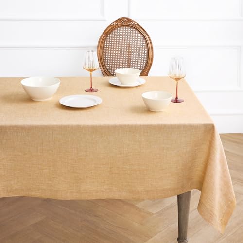 Solino Home 100% Pure Linen Tablecloth Golden Nugget, Athena 60 x 90 in - for dining, home decor, party, wedding, indoor outdoor, gift, OEKO-TEX Certified - Fall, Halloween, Thanksgiving, Christmas