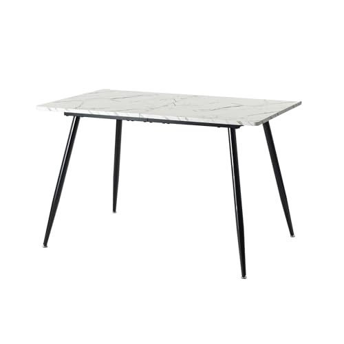 39F Furniture Dream Scandinavian style rectangular dining table with white marble effect dotted legs, Black, 120 x 80 x 75 cm