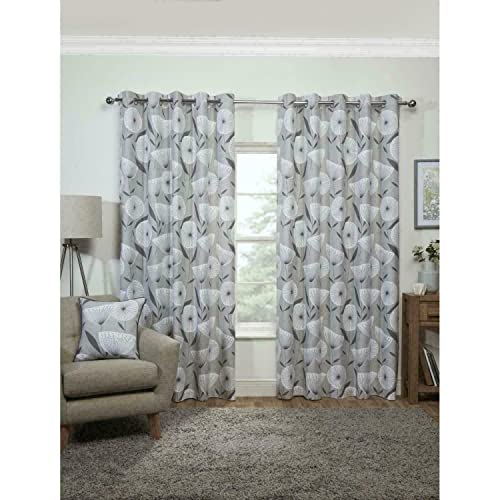 "Emma Barclay Amelia Eyelet Curtains 66 X 72 inches Grey, 100% Cotton, W Drop 72"""" (168 x 183cm), AME6672GREY"