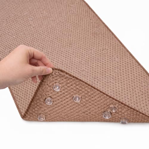 Luxury Non Slip Bath Mat Non-Slip Soft Foam Bath Mats for Bathtub, Bath Mat with Drain Holes, Suction Cups 91x43cm, Taupe