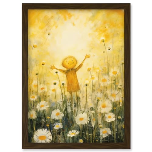 Artery8 Sunshine Happiness and Flowers Everywhere Simple Kids Bedroom Nursery Artwork Framed Wall Art Print A4