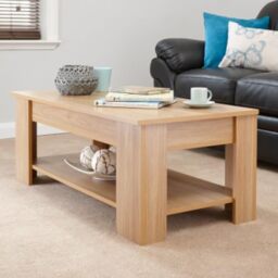 GFW Lift-Up Coffee Table, Grey Coffee Table with Lift Top, Hidden Storage Compartment and Lower Shelf, Modern Living Room Furniture