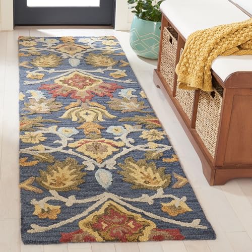 SAFAVIEH Contemporary Rug for Living Room, Dining Room, Bedroom - Blossum Collection, Short Pile, in Navy and Mutli, 76 X 183 cm