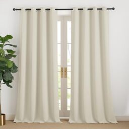 NICETOWN Thermal Cold Protection Curtains 240 cm Long Beige Curtain Opaque Curtain Blackout Curtain Eyelet Curtains Living Room Modern Over Curtains Eyelet Curtain Set of 2 Light Beige H 240 x W 140