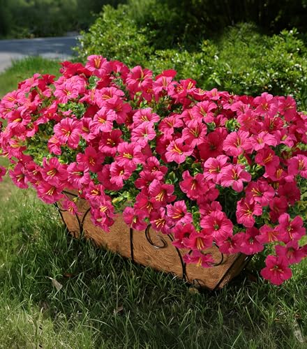 INSPRING Artificial Flowers for Outdoors Fake Plants Outside Decoration - 20 Bundles Fuchsia Silk Petunia with Eucalyptus UV Resistant Realistic Faux Flowers for Outdoor Planters Garden Balcony Yard