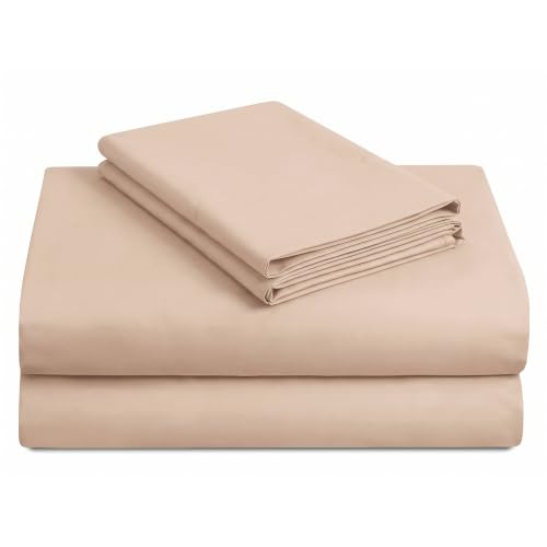 "Knit Jersey 100% Cotton Sheet Set Soft and Comfy - Twin Extra Long, TXL 15"" Deep Pocket, Great for Dorm Room, Hospital and Split King Dual Adjustable Beds, Twin XL Beds (Cream/Beige, Twin XL)"