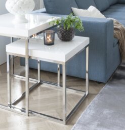 TemaHome Honeycomb Panel Plus Metal Prairie Nesting Side Tables with High Gloss White Plus Chrome Feet, 50 x 50 x 65 cm, White