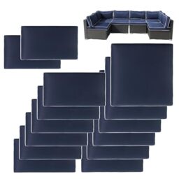 VIXLON Outdoor Patio Cushion Covers Replacement, Set of 14, Dark Blue+White Edge (Only Cover)