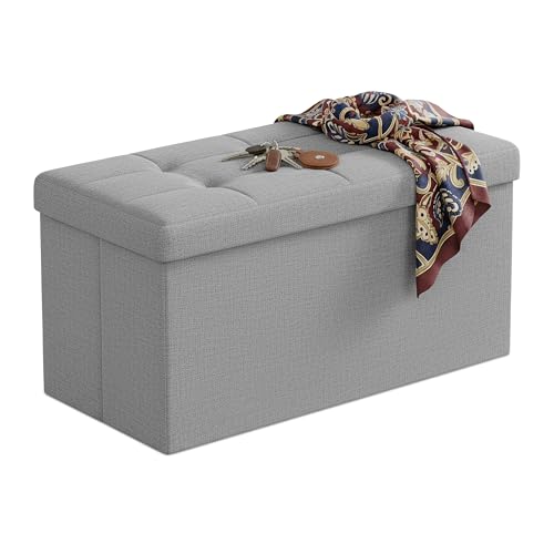 Relaxdays storage bench, foldable fabric, upholstered, hallway, bedroom, HWD 38 x 76 x 38 cm, grey