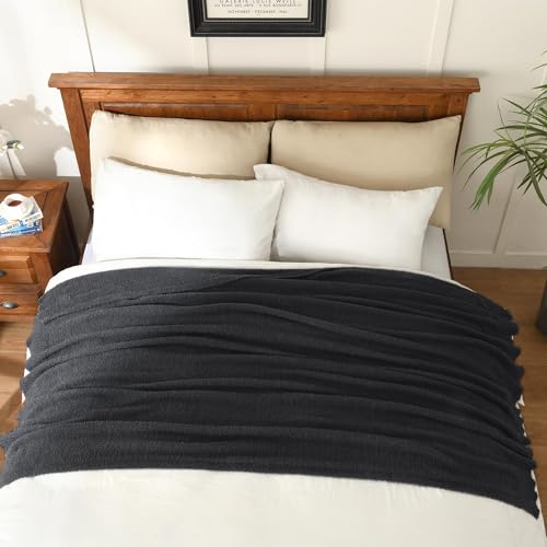 JOOJA Knit Twin Size Bed Blanket Super Soft Warm Blanket for Bed Lightweight Cozy Plush Fuzzy Blanket for Couch Sofa 60x80 Inches Charcoal Grey