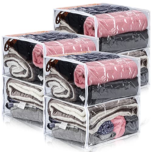 6 Packs Clear Zippered Storage Bags Sweater Moth Bags Plastic Storage for Blankets Clothes Bed Sheet Organizer with Zipper for Closet Linen Sweater Bed Sheet Clothes Pillow(18 x 15 x 9 Inch)