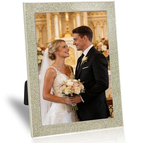 ACHAVINM 5x7 Silver Picture Frame - Glittering Enamel Photo Frames with Real Glass & Velvet Back, 5 by 7 Metal frame for Tabletop or Wall Display, Stunning Home D??cor & Ideal Gift for Weddings
