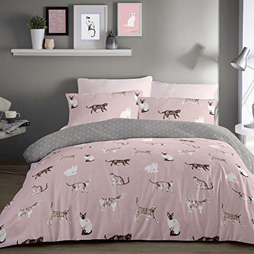 Fusion - Cats - Easy Care Duvet Cover Set - King Bed Size in Blush, Pink