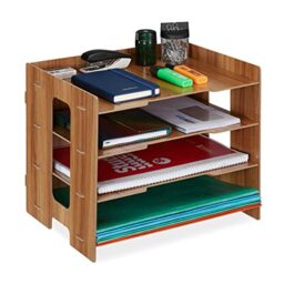 Relaxdays Filing Cabinet, 3 Compartments, Letter Tray, Office Document Organiser, A4 Format, 27 x 32.5 x 25 cm, Brown