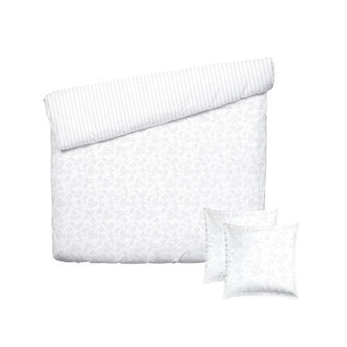 Pure Cotton Oeko-TEX 3-Piece Double Bedding Set - Duvet Cover 260 x 240 cm and 2 Pillowcases 63 x 63 cm - 100% Cotton Satin Woven Jacquard 120 Thread Count - Oeko-TEX - White
