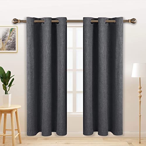 LORDTEX Linen Look Textured Blackout Curtains with Thermal Insulated Liner - Heavy Thick Grommet Window Drapes for Bedroom, 40 x 84 Inches, Grey, Set of 2 Panels