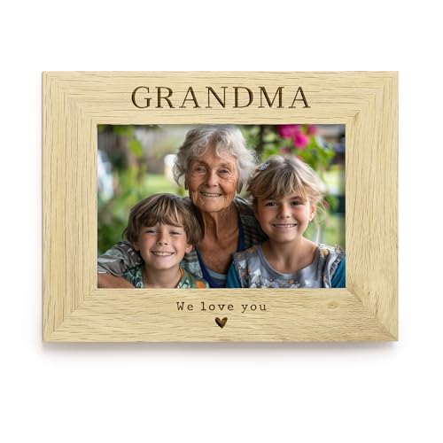 Grandma We Love You Photo Frame 4x6, Engraved Wooden Picture Frame for Grandma, Mothers Day Gift from Grandchildren, Granny Nanny Nana Birthday Gift, Grandparent Keepsake Frame (Portrait)