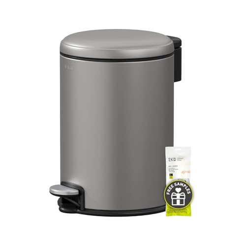 EKO Serene Step Bin, 3L Round Small Trash Can with Removable Inner Liner for Bedroom & Bathroom, Pedal Bin for Rubbish and Waste, Titanium Grey