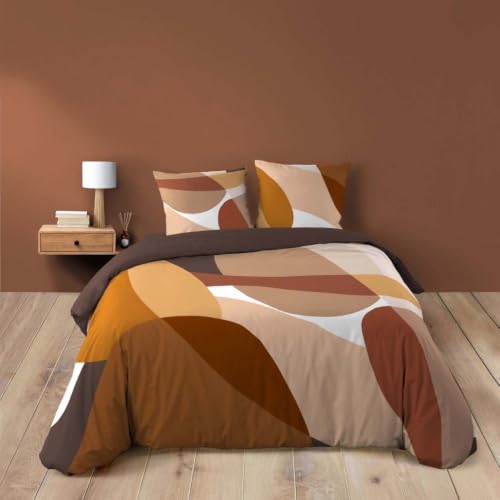 douceur d'int??rieur, Boogie 100% Cotton Bed Linen Set, 200 x 200 cm, Printed Pattern, 3 Pieces, Press Stud Finish, Soft, Light, Comfortable, Easy Care