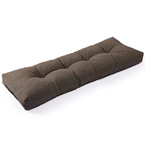 Sunrox LokGrip Non Slip Tufted Memory Foam Bench Cushion, FadeShield Water Resistant Durable Thicken Outdoor/Indoor Bench Seat Pads 54x16x4 inch, Heather Chestnut