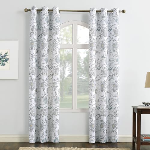 "No. 918 Janelle Medallion Floral Semi-Sheer Grommet Curtain Panel, 40"" x 84, White"