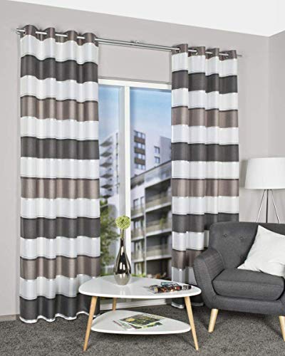 Home Fashion 053054-6005 Curtain Horizontal Stripes Jacquard Pattern 245 x 140 cm