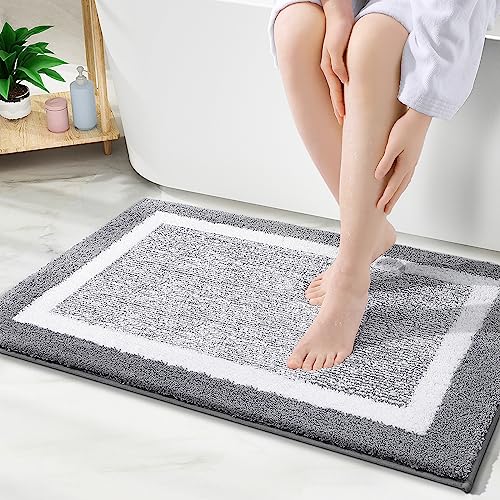 OLANLY Bathroom Rugs 36x24, Extra Soft and Absorbent Microfiber Bath Mat, Non-Slip, Machine Washable, Quick Dry Shaggy Bath Carpet, Suitable for Bathroom Floor, Tub, Shower (Large, Grey)