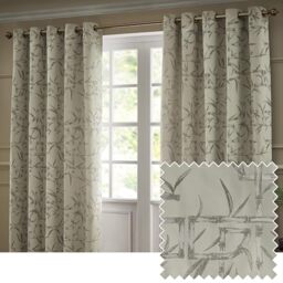 Paoletti Bamboo Eyelet Curtain Pair – Lined Room Darkening Geometric Jacquard Luxury Curtains (Champagne - 168x183cm)