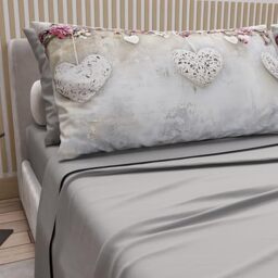 PETTI Artigiani Italiani - Double Bed Sheets Cotton with Pillowcases in Digital Print, Double Bed Sheet 327 Light Grey, 100% Made in Italy