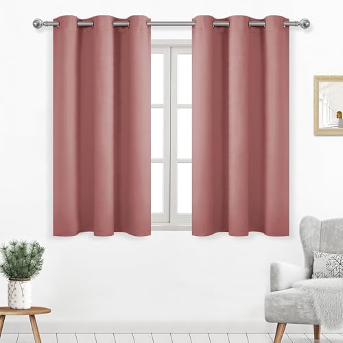 DWCN Room Darkening Curtains for Living Room, Blackout Curtains for Bedroom, Solid Thermal Privacy Screen 45 Inch, Window Treatment, Dry Rose, W42 x L45 Inch, Pack of 2