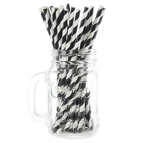 250 Black Stripe Eco Friendly Recyclable Paper Drinking Straws Bright Colours Stripes and Metallic Colours Great for Birthday Wedding Christmas Party Baby Shower Decoration Food Safe Single Use