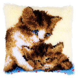 Vervaco Latch Hook Cushion Twin Cats Latch Hook, Cotton, multicoloured, 40 x 40 x 0.3 cm