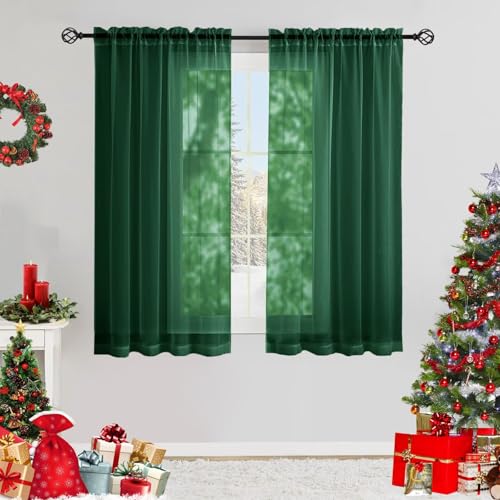 "Karseteli Semi Voile Sheer Curtains 45 Inches Long 2 Panels Rod Pocket Window Treatment for Living Room Bedroom Dining Room(Foliage Green 42"" W x 45"" L)"