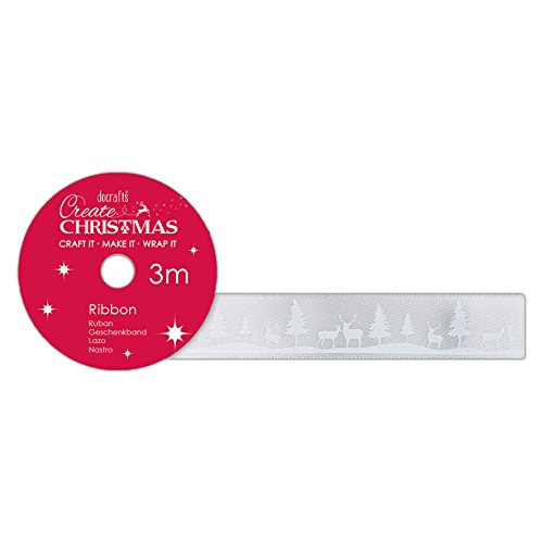 Create Christmas Satin Christmas Ribbon, Snow Scene, Silver, 3m, The Ideal Christmas Ribbon for Card Making, Scrapbook Supplies, Christmas Tree Decorations and Festive Bows