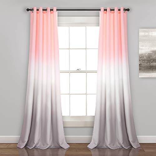 Lush Decor, Blush and Gray Umbre Fiesta Curtains Room Darkening Window Panel Set for Living, Dining, Bedroom (Pair), 95” x 52
