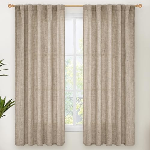 YoungsTex Oatmeal Burlap Linen Curtains 63 Inch Length for Living Room Windows, Light Filtering Drapes with Rod Pocket Back Tab Privacy for Farmhouse Bedroom, 2 Panels, 38 X 63 Inch